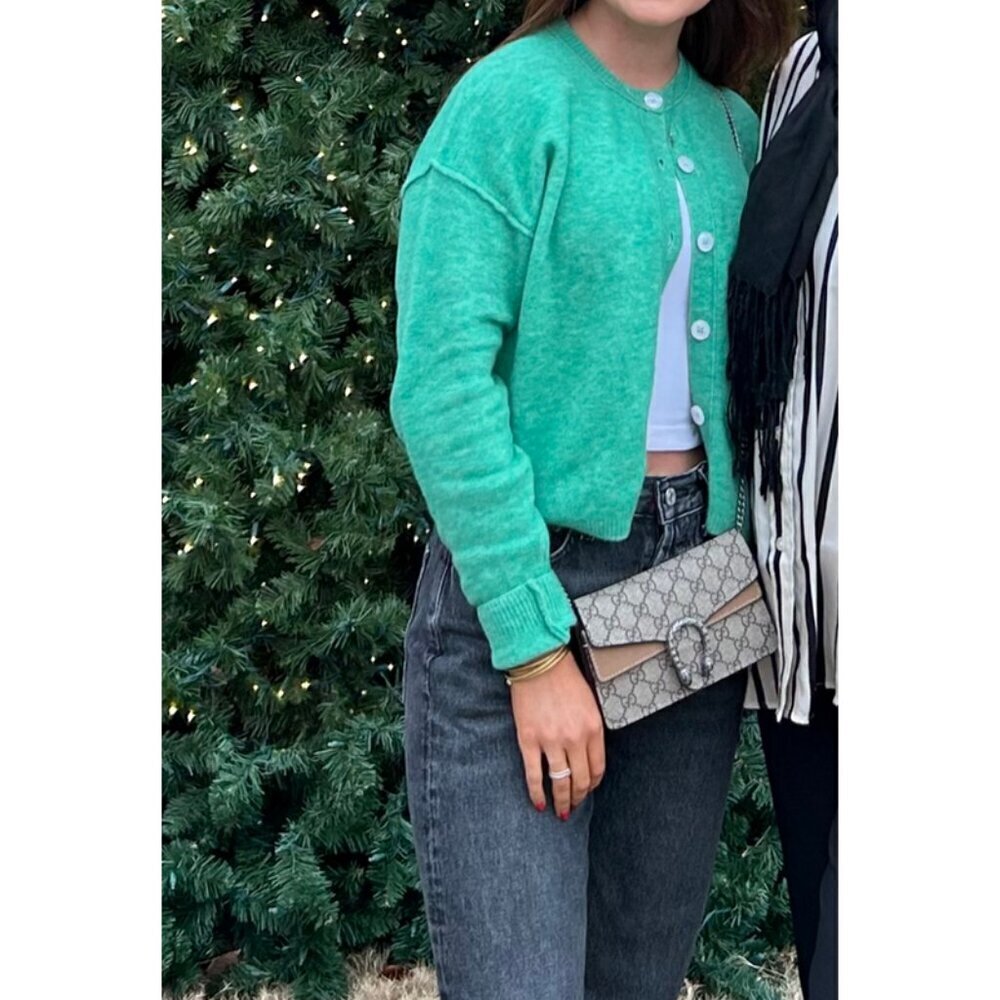 By Anthropologie Crew-Neck Cardigan Sweater in Green Size X-Small